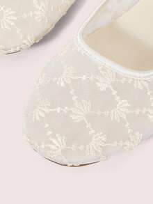 CUCCOO DOLLMOD Women's Shoes, Beige, Round Toe Mary Jane Flats, Flower Embroidered Mesh Yarn, Sweet And Cute, Comfortable, Soft And Breathable - Petals - Apricot - View 5