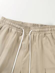 Manfinity Hypemode Men's Solid Color Casual Loose Drawstring Cargo Shorts With Pockets, Versatile For Summer, Holiday - Khaki - View 4