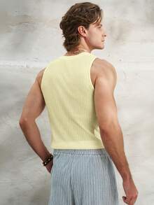 Manfinity Dauomo Men's Sheer Striped Sleeveless Tight Fit Tank Top - Light Yellow - View 2
