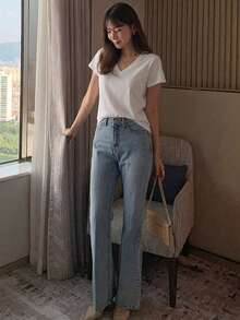 DAZY Women's Crew Neck Solid Color Basic White Short Sleeve T-Shirt, Spring/Summer - White - View 5