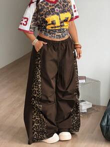 Coolane Women's Men's Plus Size Fall Streetwear Cowboy 90s Y2k Casual Oversize Leopard Print Patchwork Elastic Waist Wide Leg Pants Chocolate Brown Fall - Coffee Brown - View 4