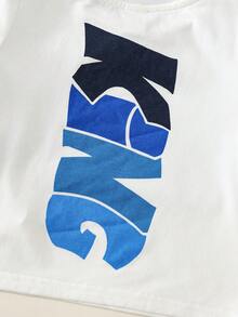 SHEIN 4件/套 中性嬰兒男孩/女孩基本休閒短袖T恤與短褲套裝，嬰兒男孩套裝，嬰兒男孩夏季服裝，街頭風 - 淺藍色 - 查看 4