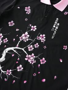 ROMWE MEN 男士印花短袖Polo衫 - 黑色 - 查看 3