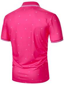 Calvornis Men's Anchor Print Short Sleeve Casual Commuter Polo Shirt, Formal - Hot Pink - View 2