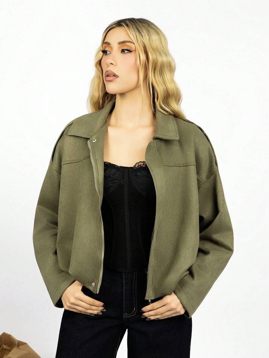 PRISCILA ESCOTO PRISCILA ESCOTO 休闲宽松短款夹克 - 軍綠色 - 查看 1