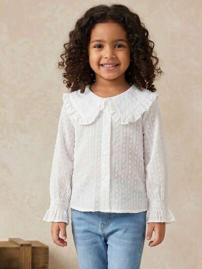 PrepCrw 1pc Young Girl/Girls Elegant Collegiate Casual Urban Versatile White Collar Blouse, Suitable For Outings, Gatherings, Back To School, Autumn/Winter
