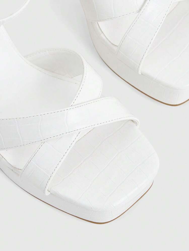 CUCCOO LuxiPop Women's Shoes White Stone Pattern Cross Strap Design Fashionable Sexy High Thick Heel Water Table Sandals