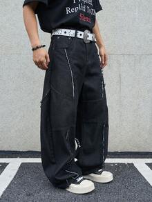 Manfinity EMRG Men's Denim Wide Leg Jeans With Curved Knife Design - Black - View 3