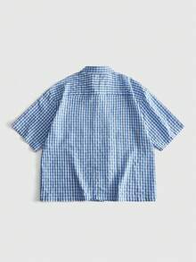 ROMWE MEN Street Life Men's Casual Fashion Daily Commute Collegiate Style Patterned Contrast Color Button-Down Shirt, Summer - Blue - View 2