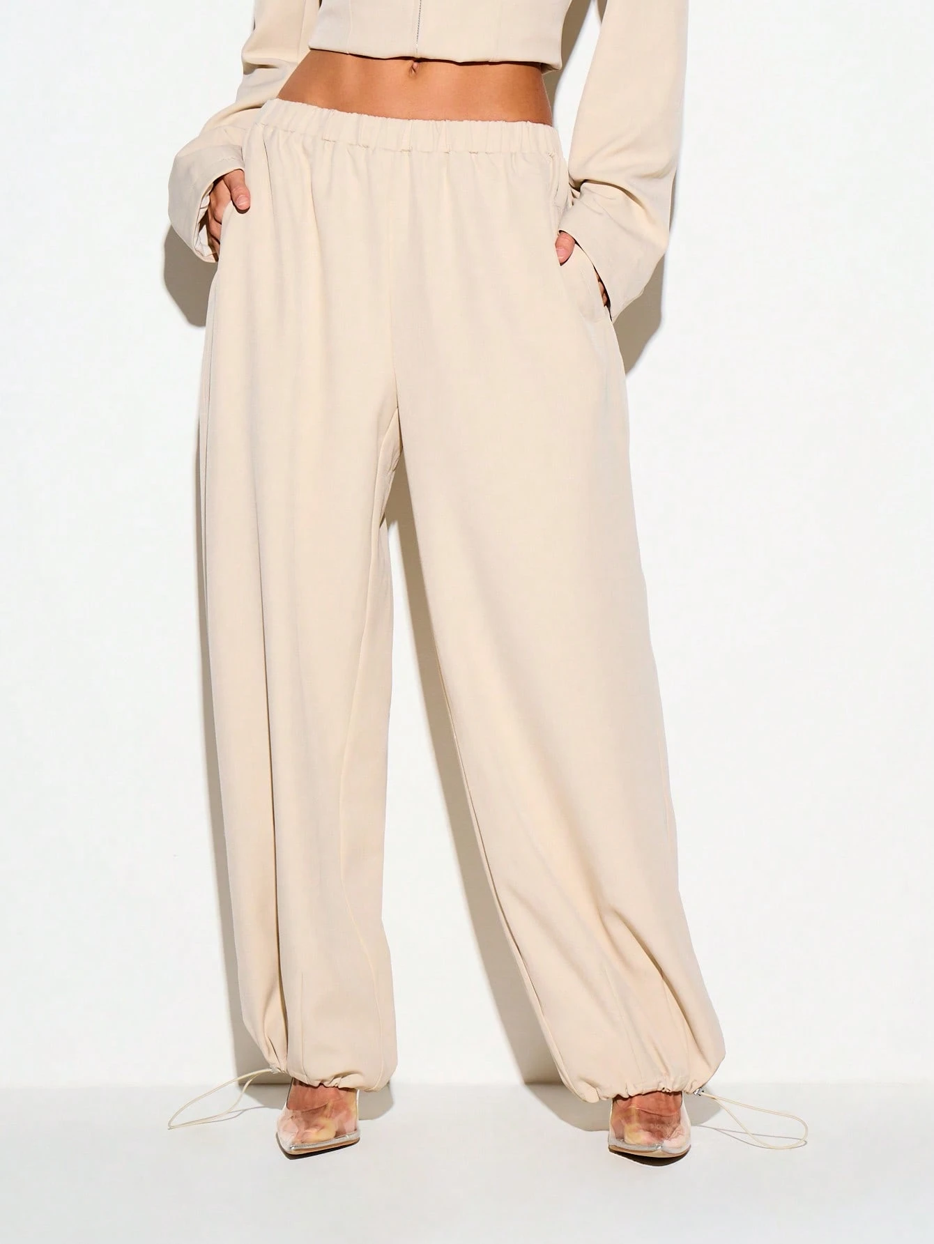 Balloon Trousers With Elastic Waist And Drawstring Ankle