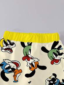 Set de 2 piezas de camiseta de manga corta con estampado de perro y pantalones cortos para niños pequeños, esquema de color retro y lindo, corte holgado, creando un atuendo de verano alegre y adorable - Multicolor - Ver 7