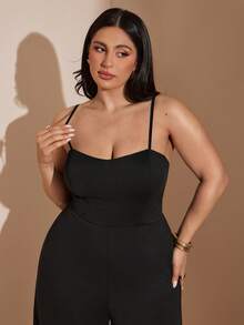 SHEIN BAE CURVE 加大码黑色吊带连体裤 - 黑色 - 查看 7