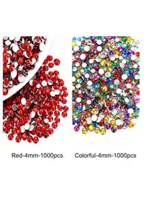 2000pcs 3-6mm Silver Flat Red Resin Rhinestones, Round Jelly Gemstones For Making Accessories Shoes, Clothes, Cosmetics, Bags, Decoration - Red - View 11