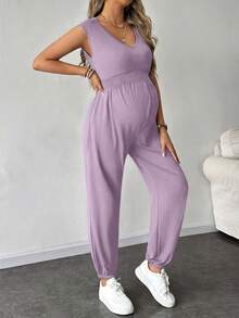 SHEIN Bộ đồ liền thân Bà bầu - Màu tím hoa cà - Xem 1