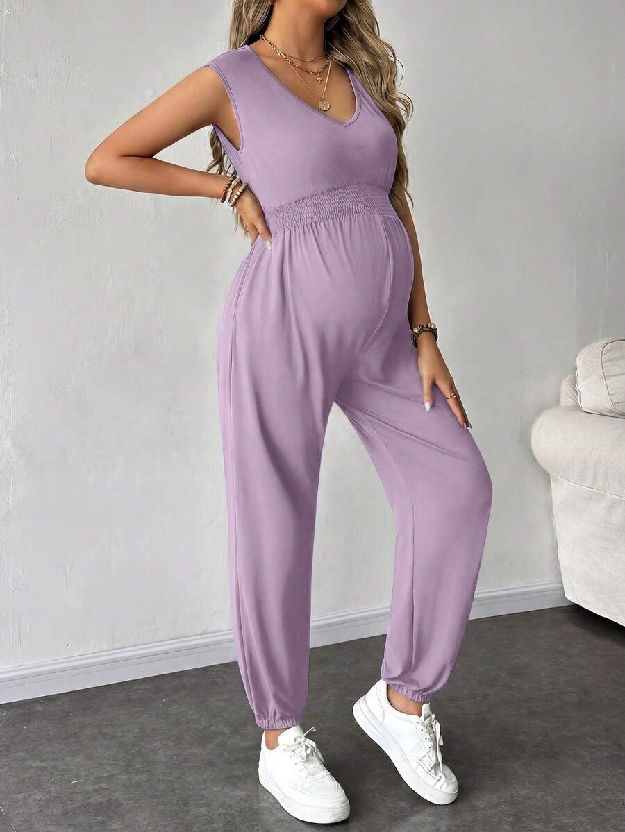 SHEIN Bộ đồ liền thân Bà bầu - Màu tím hoa cà - Xem 1