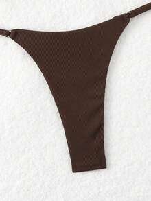 Swim Basics 女性夏季沙灘純色性感比基尼套裝泳衣，適用於假期旅行 - 咖啡棕 - 查看 6