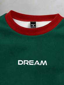 Manfinity Joysei Men's Contrast Color Round Neck Short Sleeve Casual T-Shirt, Versatile For Summer, Holiday - Dark Green - View 3