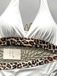 Swim Basics 2025 Women's Swimwear Set, Random Prints, Purchased Copyright Leopard BikiniTwo Pieces Bikinihigh Waisted Bikini Set For Summer Beach Vacation - White - View 7