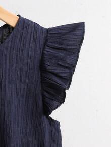 SHEIN 两件套少女休闲百搭基础款通勤装，舒适荷叶边圆领上衣搭配宽松梭织长裤，杏色，适合居家、运动、度假、外出、聚会、购物、上学、返校季等场合。 - 藍色 - 查看 9