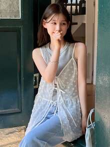 DAZY Women's Printed Simple Daily Tank Tops,Ruffle Babydoll Top School - White - View 2