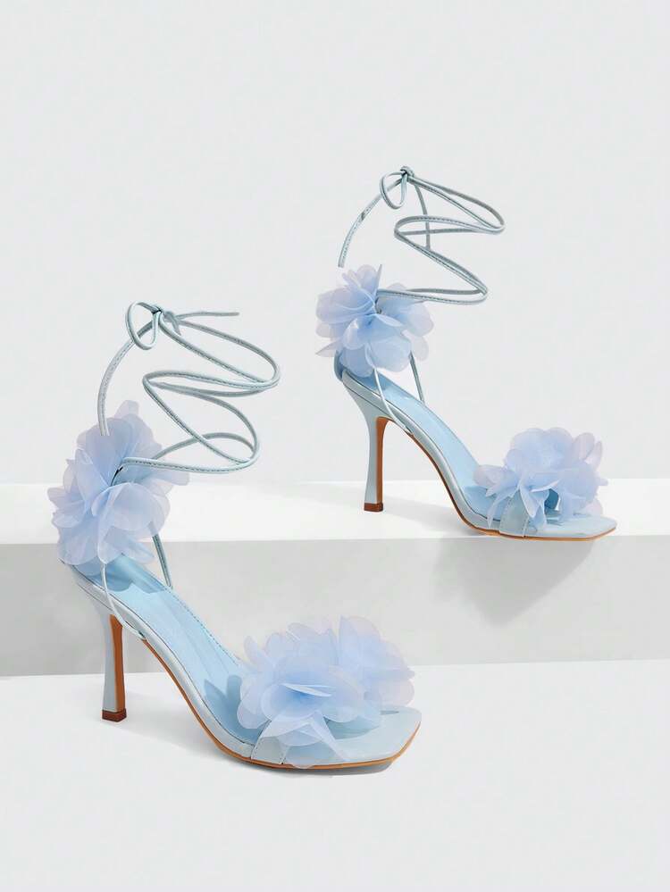 CUCCOO SZL Women's Fashionable & Elegant 3D Floral Decor Heeled Sandals, Summer Valentine's Day Spring Shoes