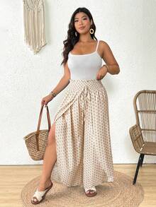 SHEIN Frenchy Quần nữ cỡ lớn cạp chun, in họa tiết, buộc dây, xẻ tà, kiểu dáng thường ngày. - Nhiều màu - Xem 3