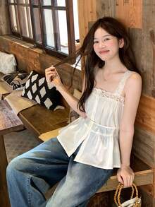 DAZY Women's Lace Patchwork Casual Camisole, Spring/Summer Korean Style - White - View 1