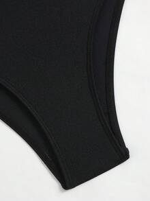 Swim Oasis Metallic Shiny Solid Color Swimsuit With Cutout Pants, 2 Pieces Set - Black - View 6
