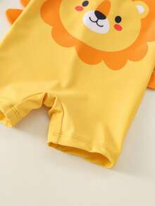 SHEIN Baby Boy/Girl Cute Cartoon Lion Print One-Piece Swimsuit, Suitable For Beach, Pool, Vacation, Summer - Multicolor - View 5