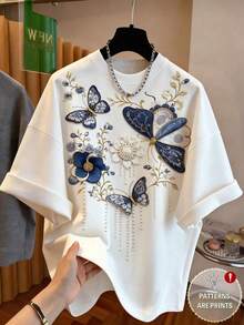 GlowEve Áo phông trắng nữ, áo phông thêu giả ngọc trai và in hình bướm, áo phông in hình hoa, áo phông cổ tròn nữ, áo phông tay ngắn nữ, áo phông mùa hè nữ, áo tay ngắn dáng rộng mới cho mùa hè, áo phông trắng in hình bướm thêu giả ngọc trai sang trọng, áo kiểu thời trang và tôn dáng, trang phục thường ngày thời trang nữ, trang phục đi làm và hẹn hò, thiết kế tinh tế, phong cách nhẹ nhàng và thanh lịch, sản phẩm bán chạy cao cấp, kiểu dáng cơ bản đa năng, phong cách công sở thời trang, phù hợp cho mặc hàng ngày, đi làm, hẹn hò, dự tiệc, thư giãn tại nhà, du lịch ngoài trời, trà chiều, kỳ nghỉ biển, dã ngoại và nhiều dịp khác. - trắng - Xem 1