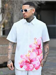 Devon Thys Men's Floral Print Single Breasted Casual Short Sleeve Shirt, Summer - Multicolor - View 4