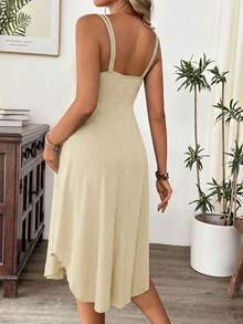 Cheriluna Maternity Maternity Solid Color Ruched Button Design Nursing Slip Dress - Apricot - View 2