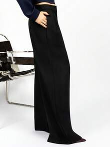 PRISCILA ESCOTO PRISCILA ESCOTO 女装极简时尚深咖啡超大阔腿裤通勤裤棕色阔腿裤女高腰阔腿裤秋冬棕色西装裤 - 黑色 - 查看 5