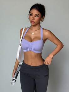 SHEIN Sports 女士无缝背心式运动文胸 - 淡紫色 - 查看 3