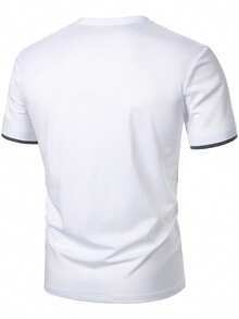 Manfinity Homme Camiseta de manga corta casual con patchwork para hombres, versátil para uso diario, vacaciones - Blanco - Ver 2
