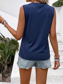 SHEIN LUNE A New Spring And Summer Fashion, Casual And Versatile Navy Blue Pure Cotton Round-Neck Vest - Navy Blue - View 2