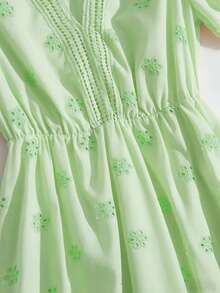 GlowEve 夏季休閒鏤空刺繡泡泡袖洋裝 - 綠色 - 查看 7
