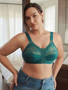 Slumbrini Sujetador sin costuras, transpirable y sin aros para mujer de talla grande, ligero y de cobertura total - Verde - Ver 8
