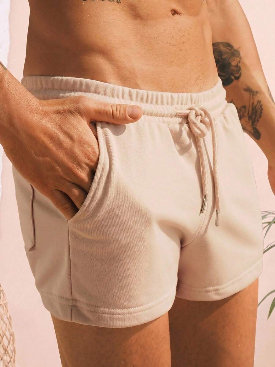 Manfinity VCAY Quần short chạy bộ túi xéo có dây rút ở eo dành cho nam - Màu Khaki - Xem 1