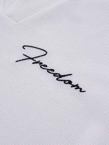 Manfinity CasualCool Men's Waffle V-Neck Top & "Freedom" Embroidered Letter Short Sleeve Shorts 2-Piece Sportswear Set - Multicolor - View 8