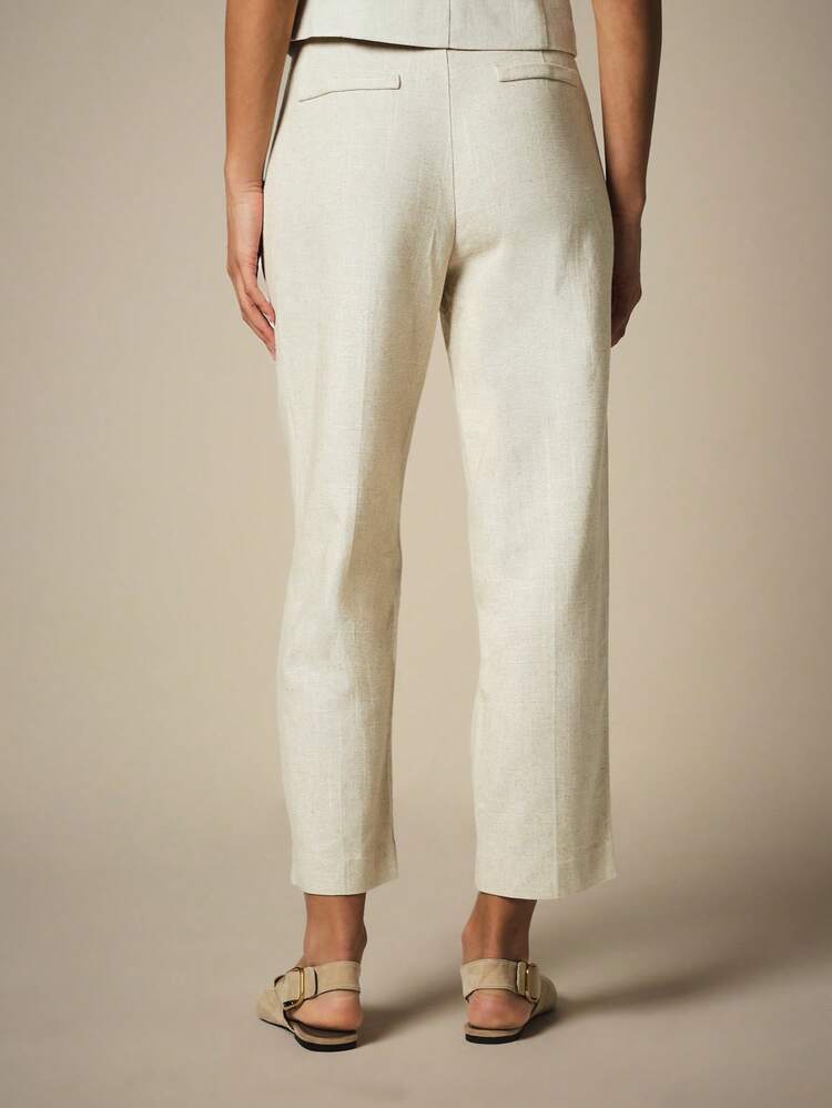 KSTM Professional Linen Suit Trousers For Women Relaxed Fit Straight Leg Business Office Work Pants Lightweight Summer