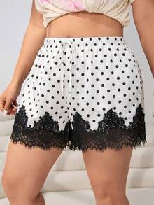 Solflare Pantalones cortos sueltos con cordón, de talla grande, con parches de lunares y encaje, para verano - Negro - Ver 4