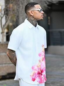 Devon Thys Men's Floral Print Single Breasted Casual Short Sleeve Shirt, Summer - Multicolor - View 6