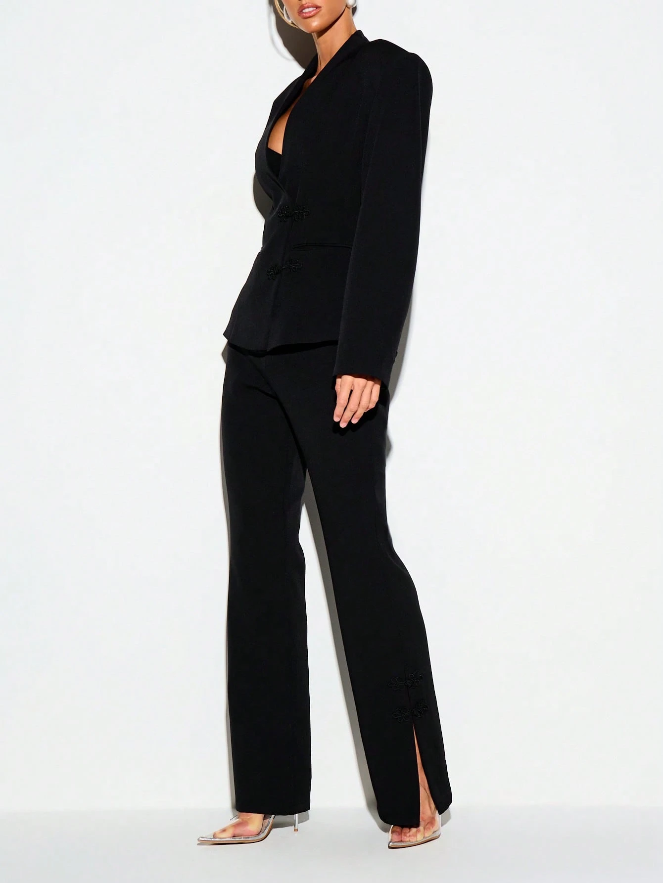 KIZN Flared Trouser With Frog Clasp And Split Hem