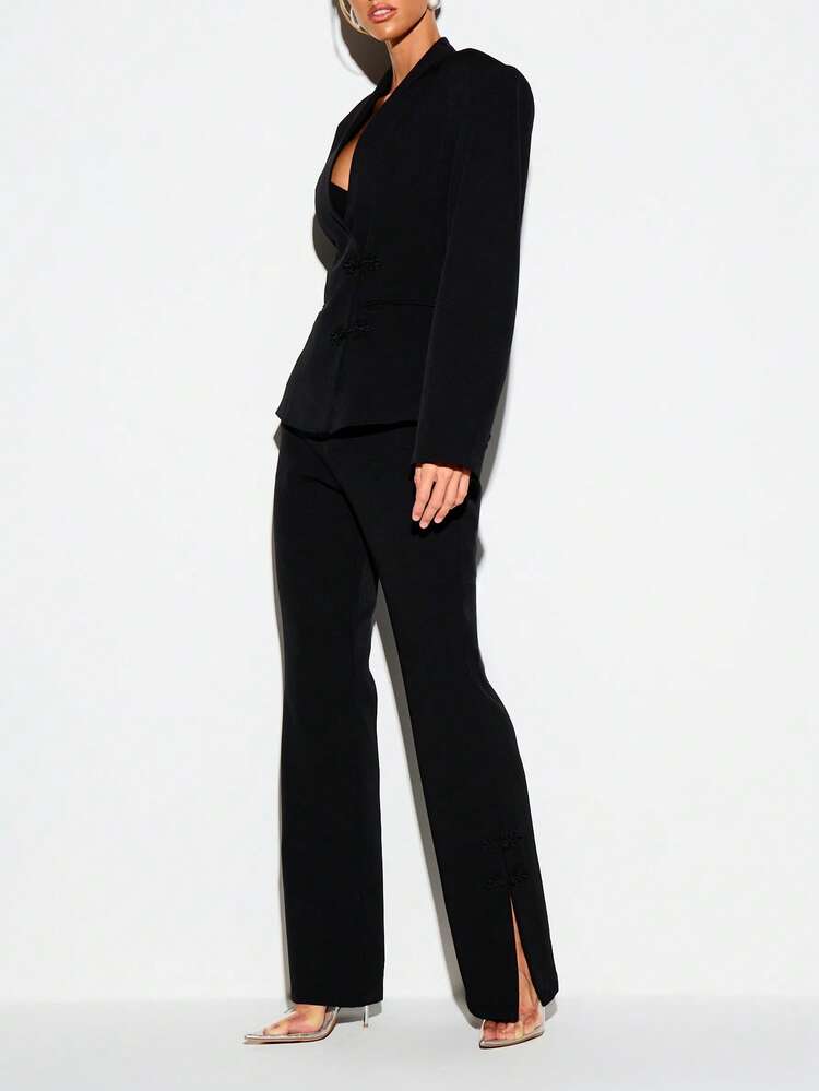 KIZN Flared Trouser With Frog Clasp And Split Hem
