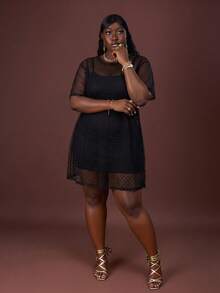 CurvyTilda Plus Size Sexy Sheer Vacation Dress, For Hourglass Body Shape Rave Black Summer Party - Black - View 6