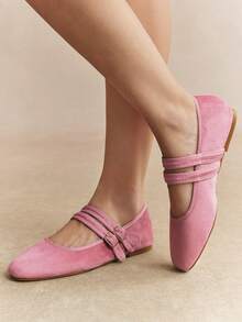 Rosivie Women's Casual Buckle Design Flat Loafers, Versatile For Daily Wear - Pink. - View 9