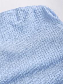 Sweetra Women's New Minimalist Cute Solid Color Strapless Knit Mini Dress, Multi-Layer Cake Dress Vacation Light Blue Summer - Baby Blue - View 6