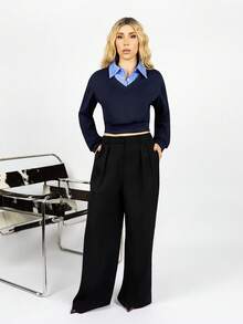 PRISCILA ESCOTO PRISCILA ESCOTO 女装极简时尚深咖啡超大阔腿裤通勤裤棕色阔腿裤女高腰阔腿裤秋冬棕色西装裤 - 黑色 - 查看 1