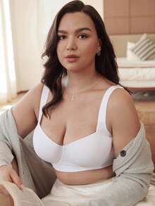 Slumbrini Plus Size Women's White Seamless Underwire Bra, Simple & Breathable, Lift & Support - White - View 4